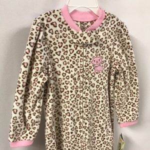 Girls pink animal print sleeper nwt kitten feet and heart details zipper style